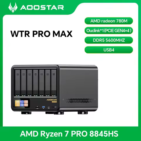 AOOSTAR High‑Performance NAS Mini PC AMD Ryzen 7 PRO 8845HS 11‑Bay HDD+M.2 SSD DDR5 ECC Dual 2.5G LAN USB4 OCuLink