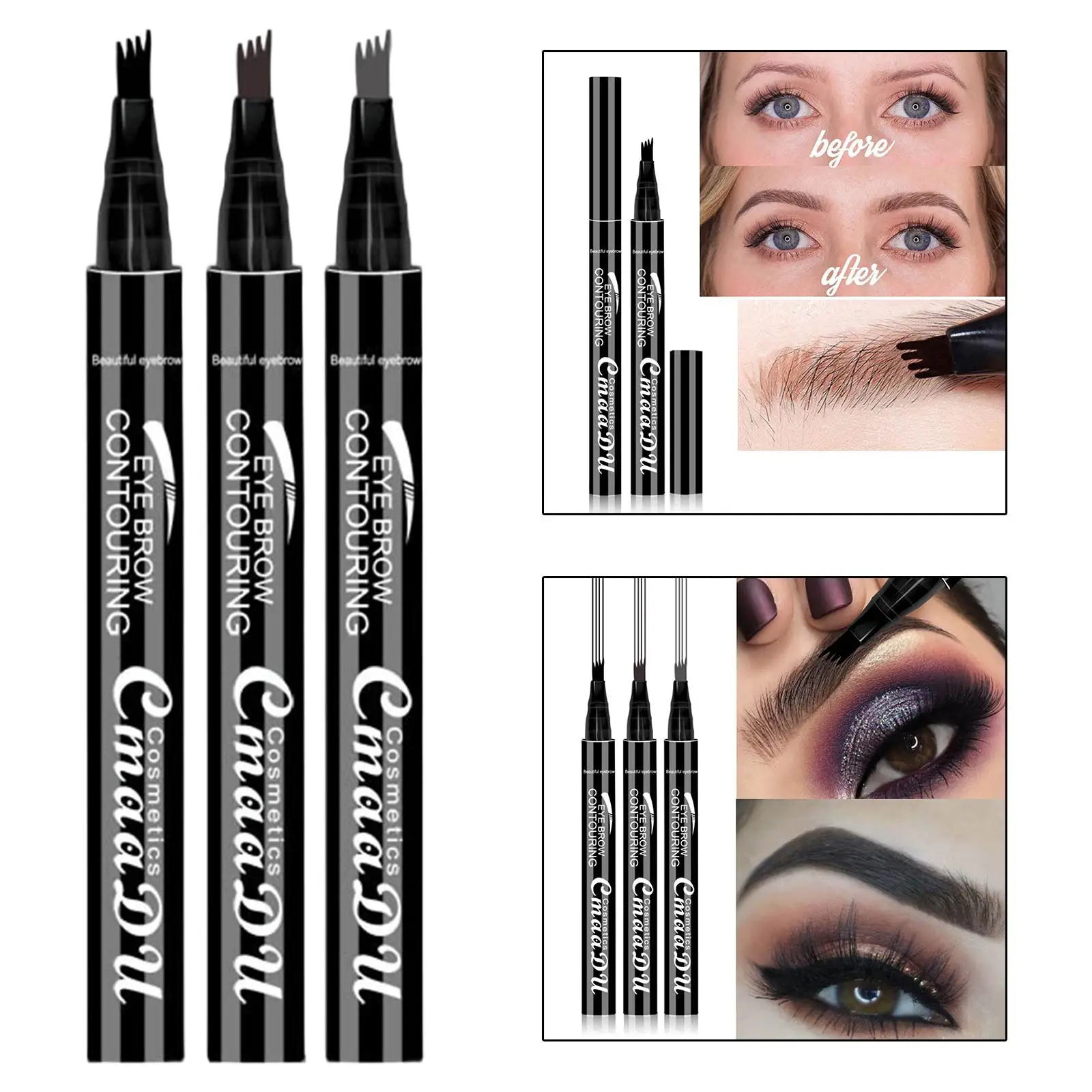 4-punts wenkbrauwpen Waterdichte applicator Vloeibaar wenkbrauwpotlood voor oogmake-up