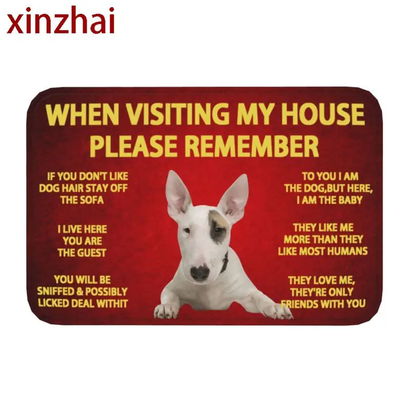 Please Remember Bull Terrier Dogs House Rules Doormat Non-Slip Kitchen Bath Mat Bedroom Balcony Door Floor Entrance Carpet Rug