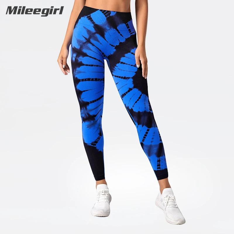 Mileegirl Seamless Tie Dyed Leggings Women High Waist Sports Yoga Pants Honey Peach Hip Up Yoga Clothes Tight Fitness Leggings