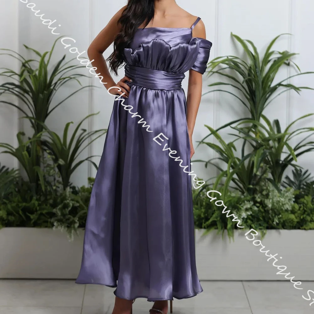 Robe de Soirée Droite en Satin, Longueur Rincée, Col Bateau, Bretelles Spaghetti, Exquise, sur Mesure, pour Occasions, Quel que soit le Document Photo