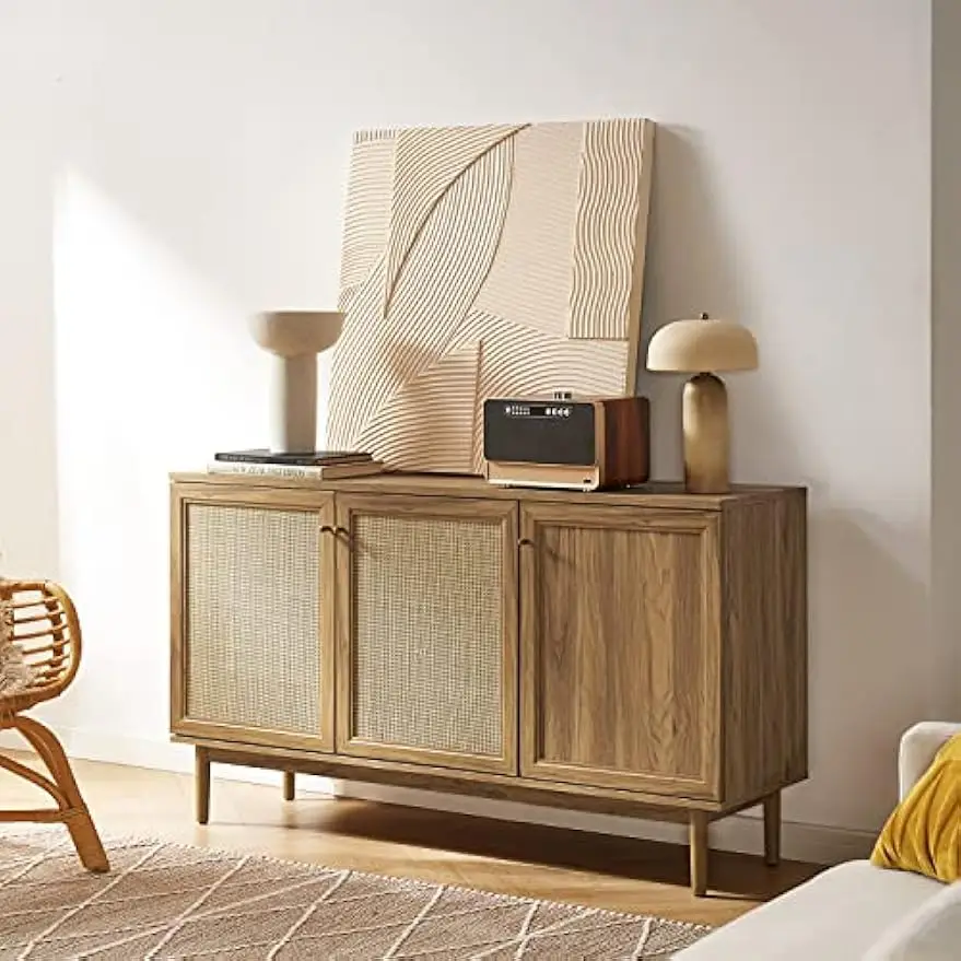 

Haylee Sideboard, Modern Farmhouse Boho Accent Buffet Storage Cabinet, Natural Rattan Doors, Console Table, Credenza