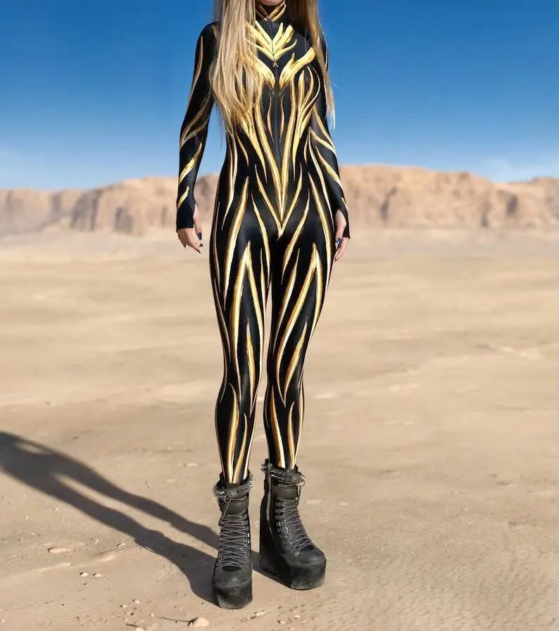 Halloween Bunter 3D-Druck Damen-Jumpsuit Erwachsener Sexy Rollenspiel-Bodysuit Party Bühnenauftritt Monos Catsuit Rave-Outfit – Detail 6