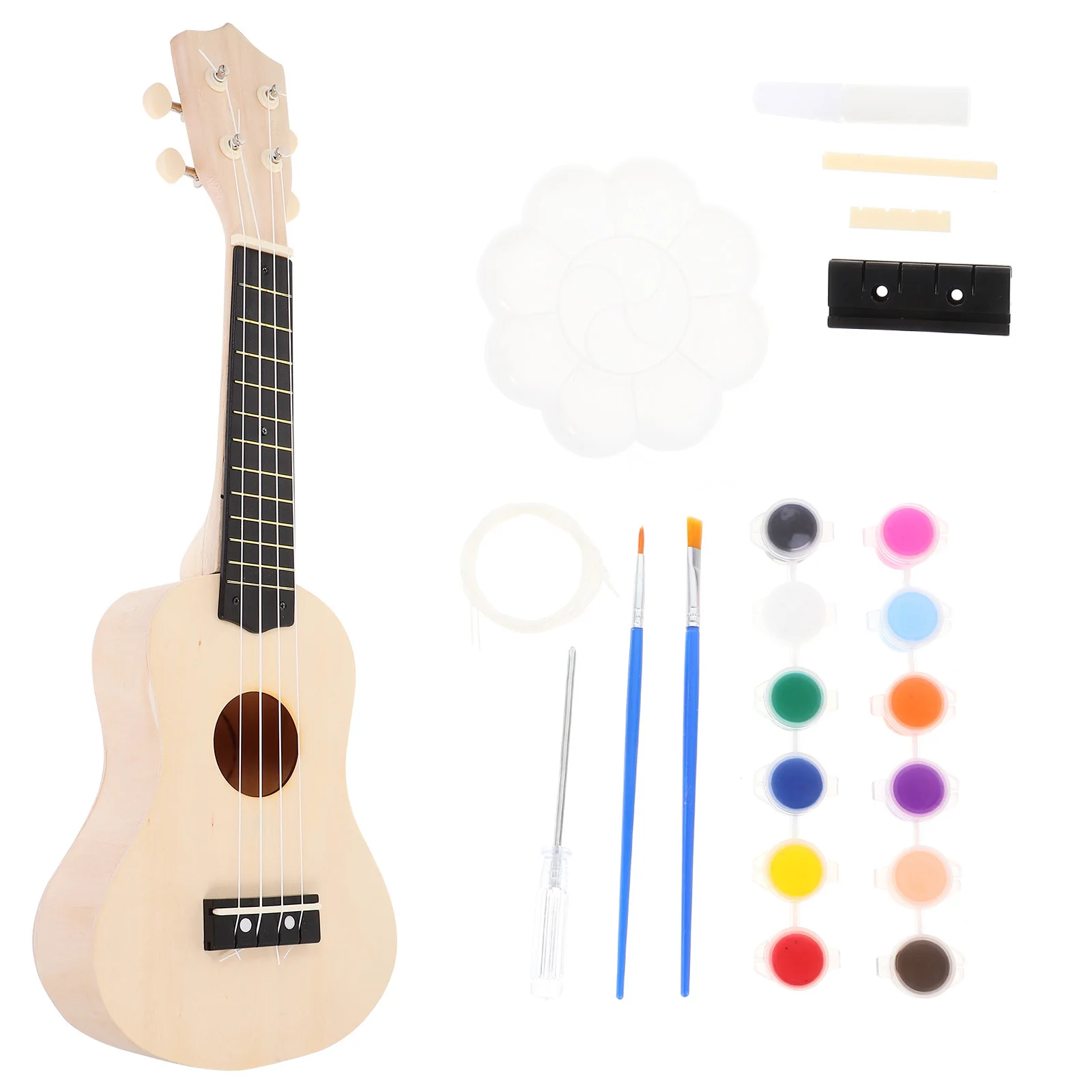 

Ukulele DIY Kit 21 Inch Basswood Lightweight Safe Wearable Pre-Drilled Parts Instruction Manual Creative Musical