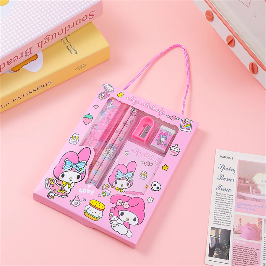 6pcs/set,  Back to school supplies，Stationery Gift Set - Cartoon-Themed School Supplies With Notebook, Ruler, Pencil, Sharpener,