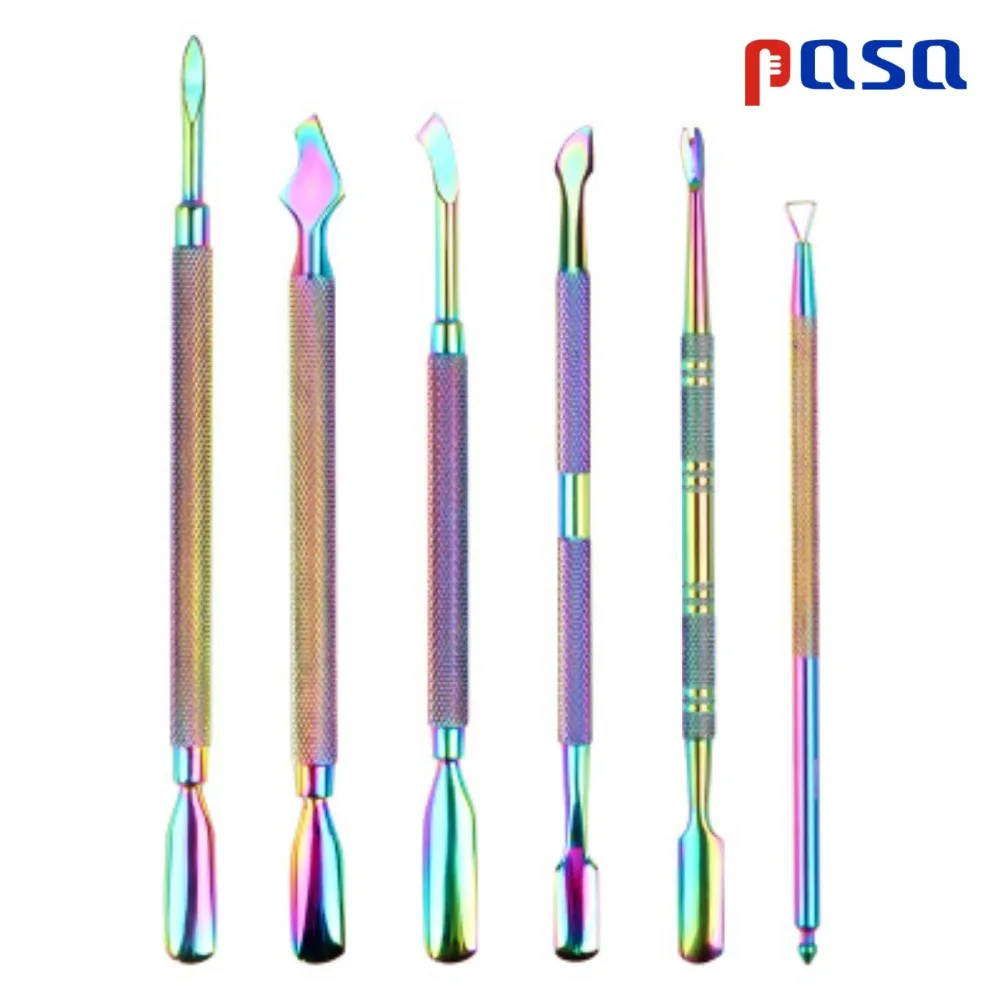 레인보우 스테인레스 스틸 네일 큐티클 푸셔 트위저 네일 아트 파일 UV 젤 폴란드어 제거 매니큐어 케어 그루브 클린 도구