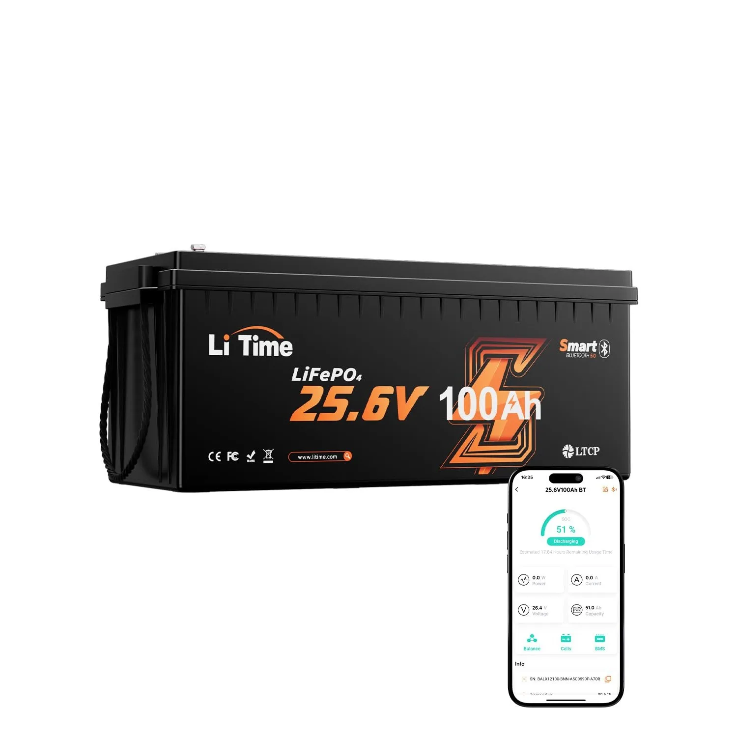 24V 100Ah LiFePO4 Battery Bluetooth Low-Temp Cutoff 100A BMS 4000+ Cycles Trolling Motor RV Marine Off-Grid, Custom