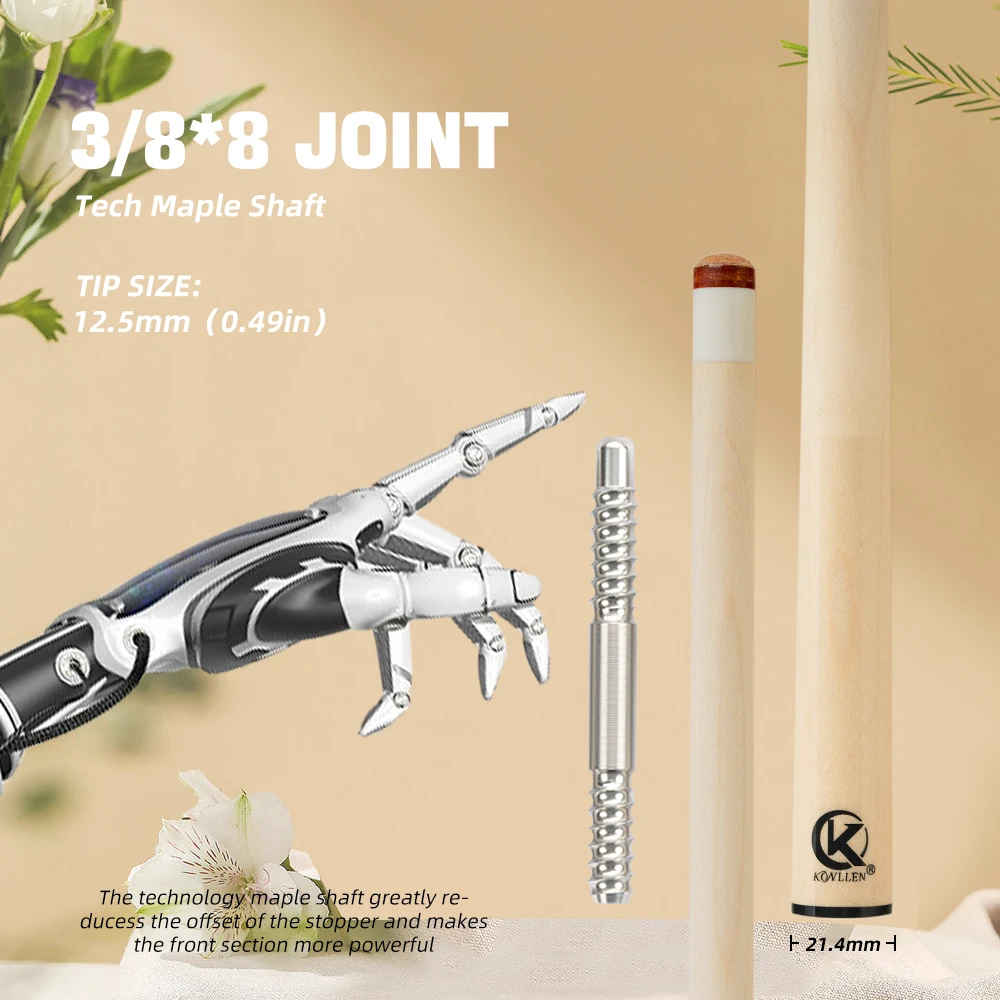 KONLLEN-eje de tecnología de madera de arce maciza, Kit de taco de billar, eje de 3/8x8, junta de pasador Radial, punta de 12,5mm, eje de tubo de fibra de carbono