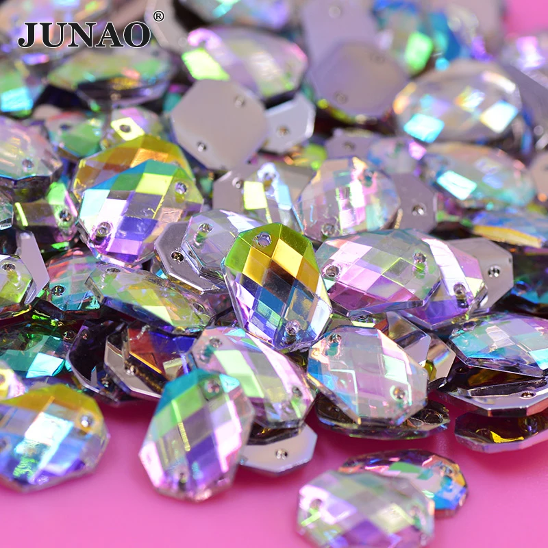 JUNAO 500 قطعة 10*14 مللي متر كريستال AB مربع مثمنة الشكل الراين الخياطة الاكريليك أحجار الكريستال زين DIY بها بنفسك الزفاف
