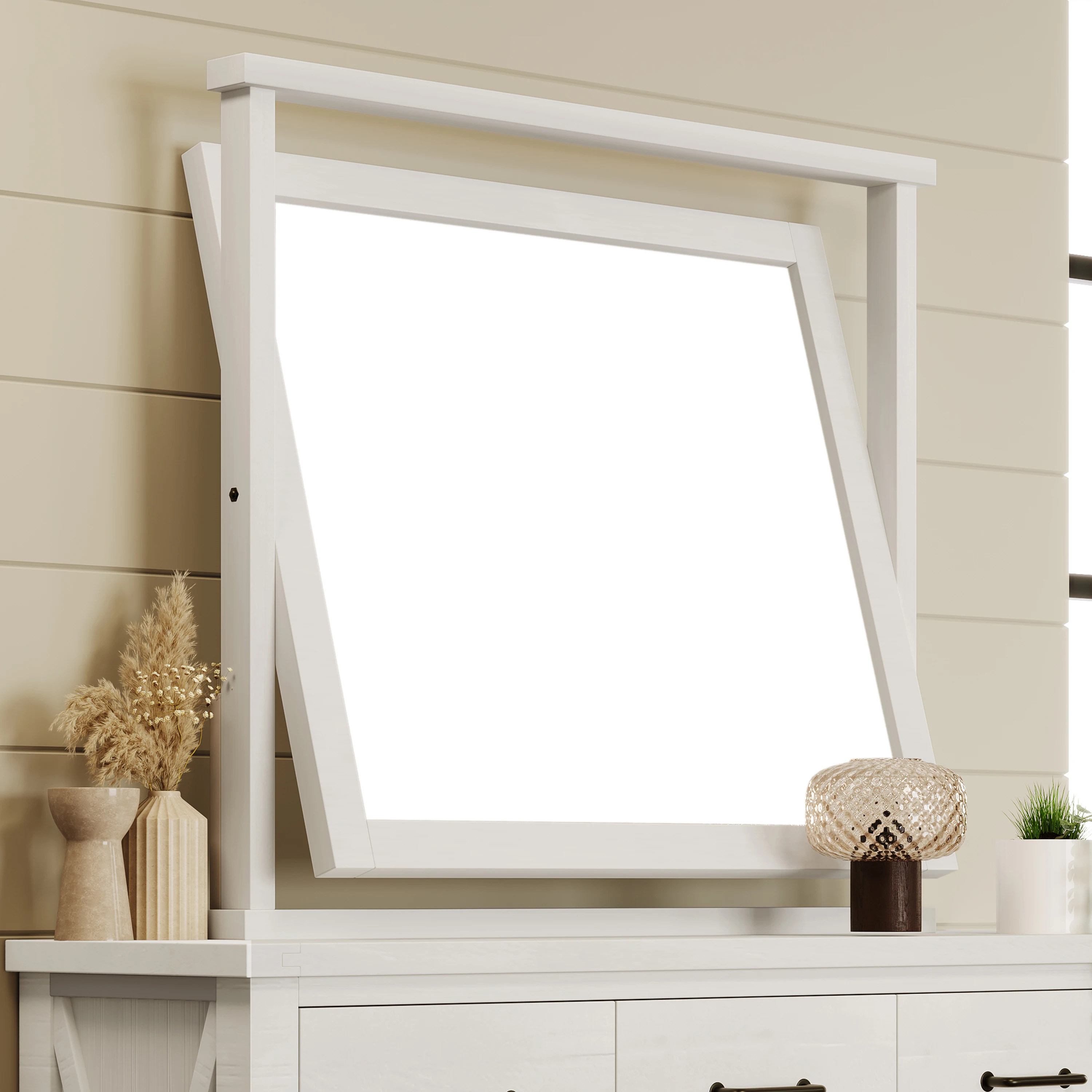 Rustic Farmhouse Style Rotating Mirror 40.7''*37''*1.57'', White