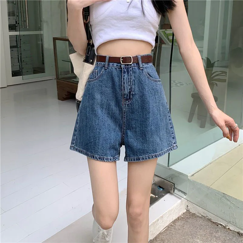 صيف جديد عالية الخصر شورت جينز المرأة الكورية عادية فضفاض غسلها الدنيم السراويل تنوعا زر جيوب واسعة الساق سراويل قصيرة #4