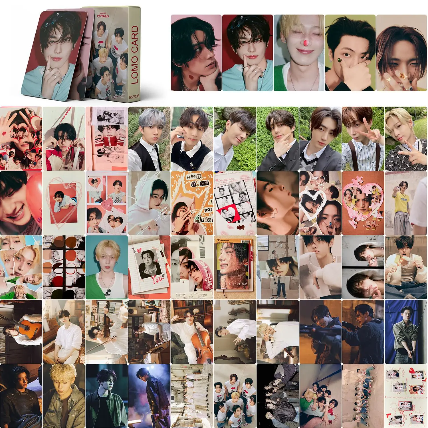 Tarjetas de fotos de grupo Kpop E ROMANCE, tarjetas Lomo de álbum nuevas, tarjetas fotográficas de JUNGWON JAY, inmejorables, 55 piezas por juego