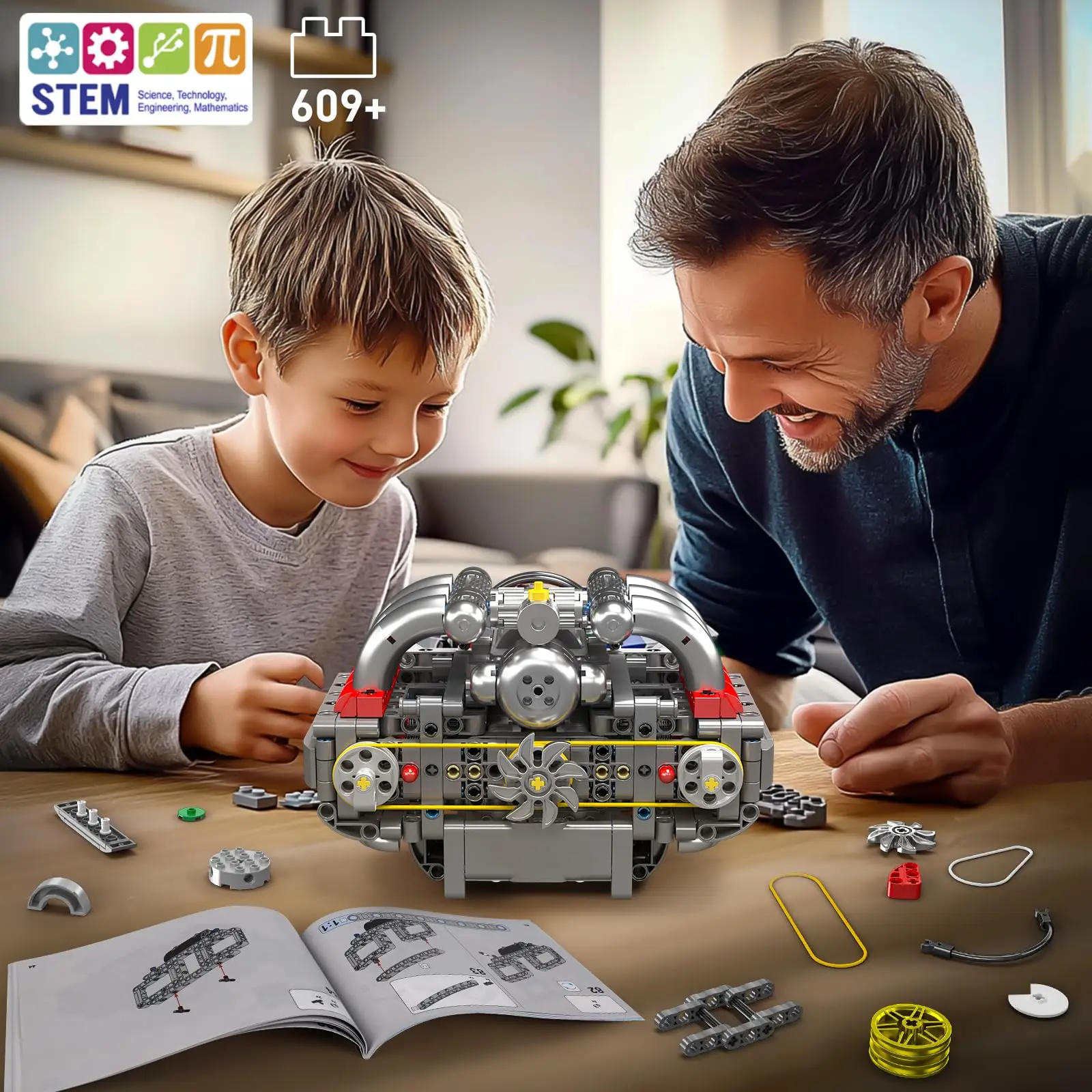 MK 10193 Boxer-Motormodellbausatz, der läuft! - Bauen Sie Ihren eigenen Minimotor, DIY-Bausatzblöcke für Kinder und Erwachsene (609 Teile)