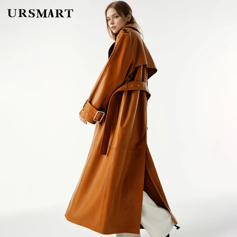 Sheepskin trench coat for women 2025 new spring and autumn long length loose fit Stylish women’s outerwear