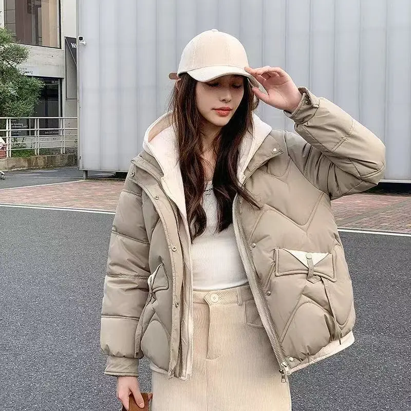 Winter Fashion Parkas Fake two items Short Coats 2025 New Women's Down Cotton Jacket Thick Hooded Tops Female Casual Outwear