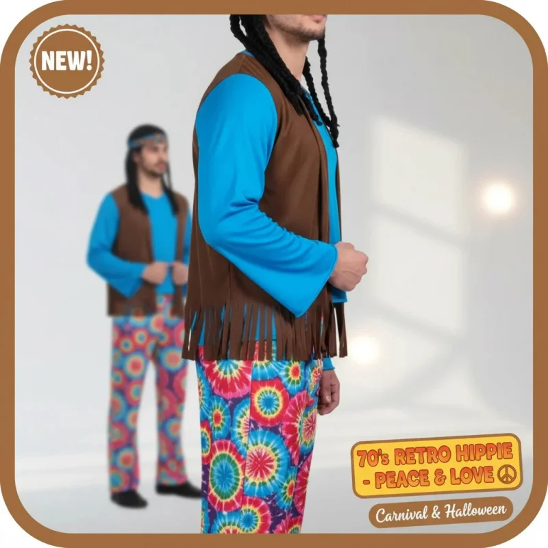 

☎UWAWA Men 70s Retro Hippie Peace Love Vest Costume Carnival Party Vintage Adult Outfits Halloween Costumes☎