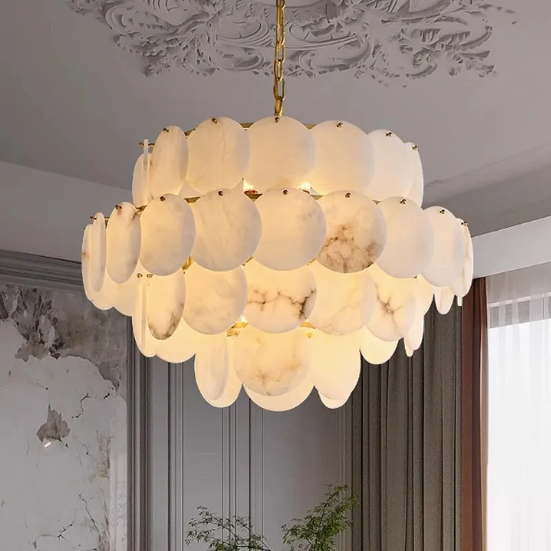 

JYLIGHTING Customized Modern Natural Marble Lighting All Copper Alabaster Pendant Light Chandelier Living Room AC Power Bulb