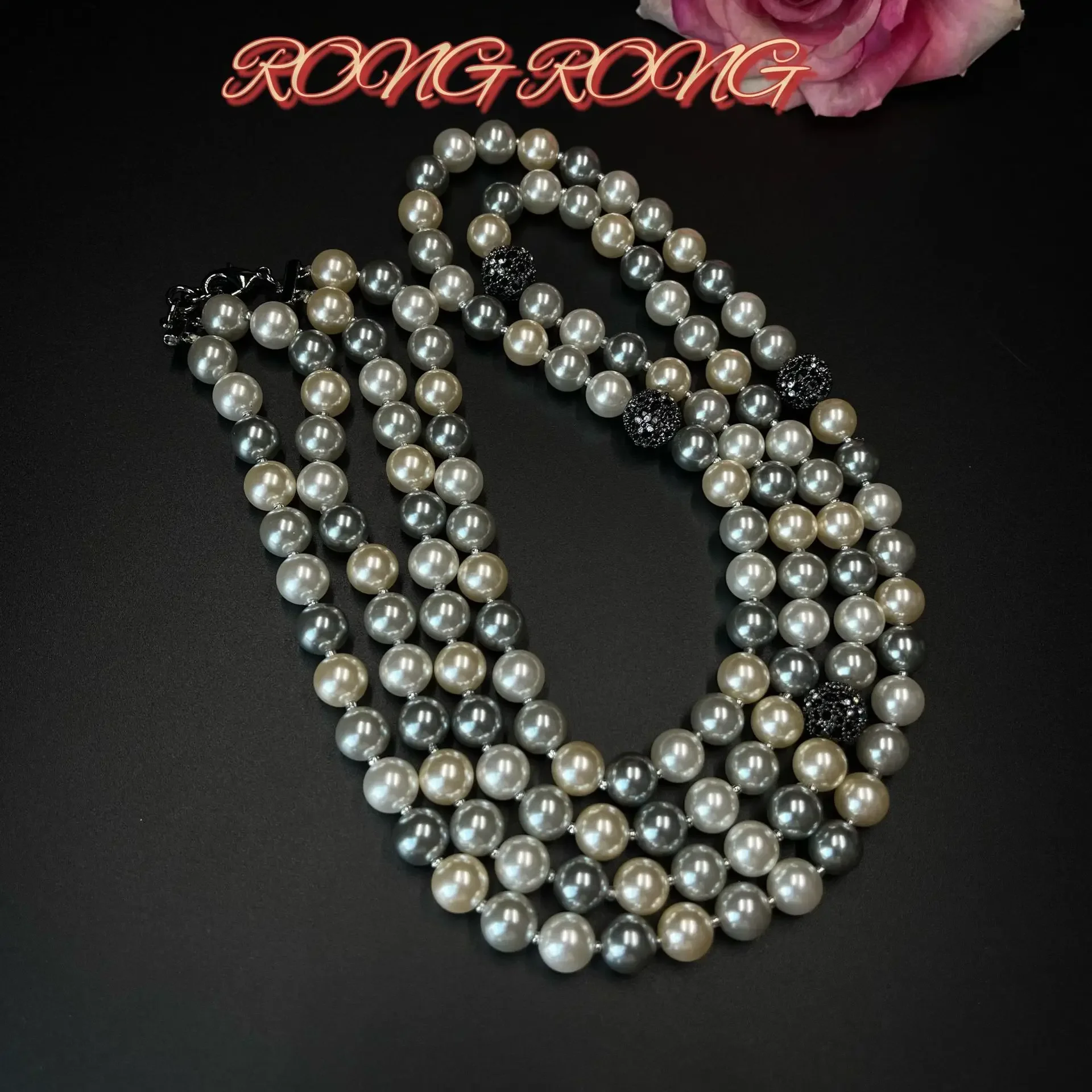 خمر طويل لونين مختلط اللون خياطة اللؤلؤ قلادة ضوء الفاخرة الأوروبية والأمريكية نمط سترة سلسلة