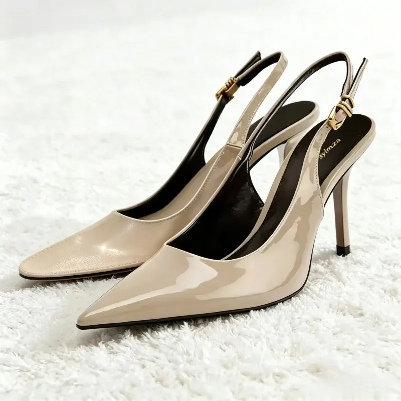 Sexy Leopard-print Patent Leather Slingback Pumps Women Fashion Pointed-toe Metal Buckle Designer Shoes Unique Party Dress Shoes