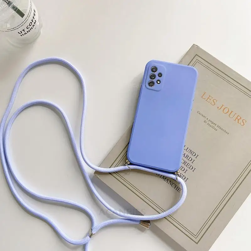 A 13 53 33 Crossbody Necklace Strap Lanyard Cord Liquid Case For Samsung Galaxy A13 A53 A52 5G A32 4G A33 A23 A73 Silicone Cover