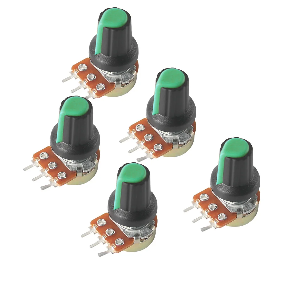 5PCS WH148 Linear Rotary Taper Potentiometer with Green AG2 Knobs 3Pin 1K-1M Ohm Variable Resistors 15mm Shaft Nuts and Washers