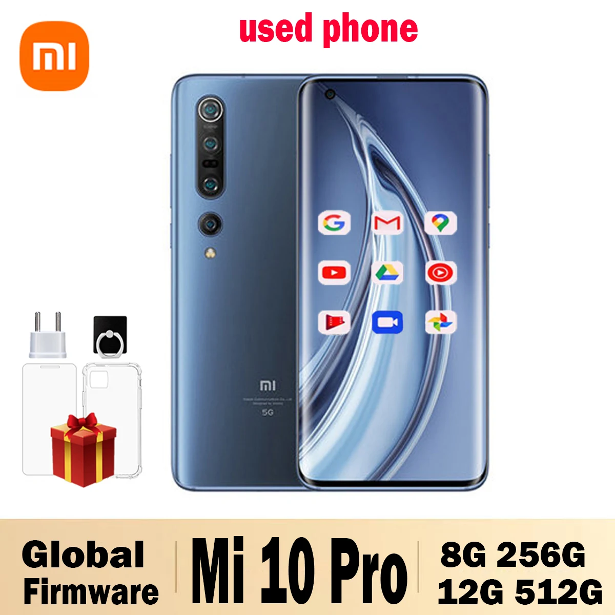 البرامج الثابتة العالمية Xiaomi 10 Pro Smarphone 5G Snapdragon 865 108 MP بدون شاحن كاميرا 4500mAh بطارية هاتف أندرويد هاتف مستعمل