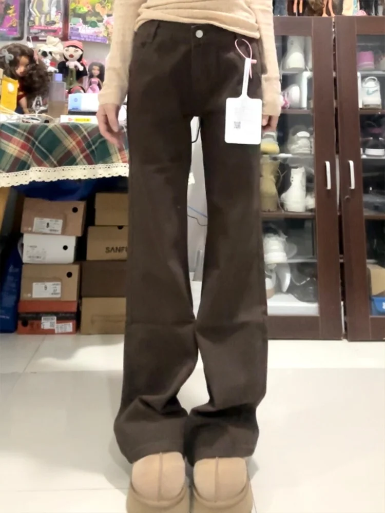 

Retro American Brown Bell Bottom Jeans Women's Spring 2026 New Spicy Low Waist Slimming Non-Matching Leggings