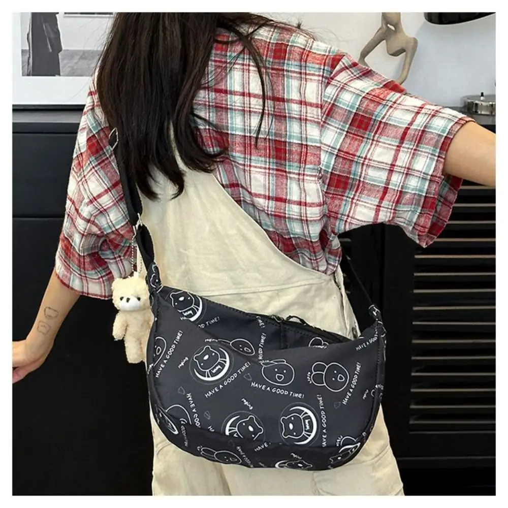 

The New Large Capacity Printed Shoulder Bag Rabbit Print Bear Pendant Crossbody Backpack Waterproof Handbag Party