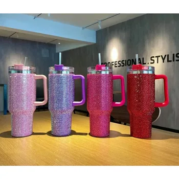 손잡이가 달린 다이아몬드 머그잔 텀블러, 뚜껑이 달린 단열 텀블러, 빨대 스테인레스 스틸 커피 텀모스 컵, 열 프레스, 40oz Best5 손잡이가 달린 다이아몬드 머그잔 텀블러, 뚜껑이 달린 단열 텀블러, 빨대 스테인레스 스틸 커피 텀모스 컵, 열 프레스, 40oz Best5