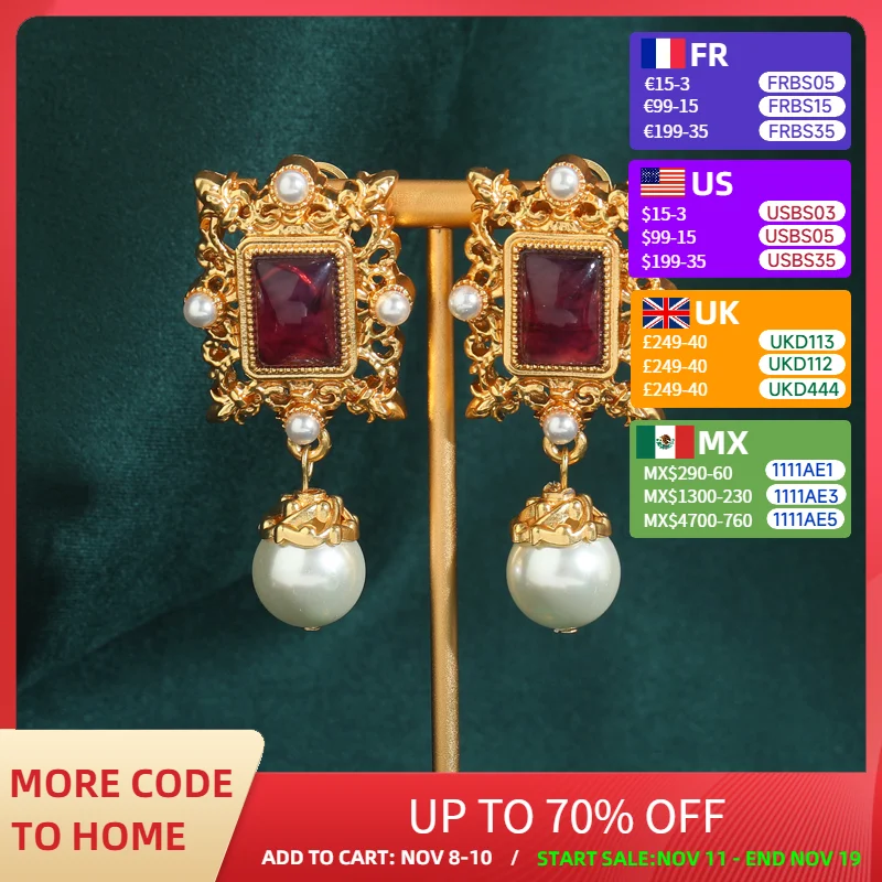 

Винтажные красные стеклянные прямоугольные серьги с кристаллами и квадратным жемчугом для женщин, золотые корейские антикварные ювелирные изделия, подарки для женщин, новинка