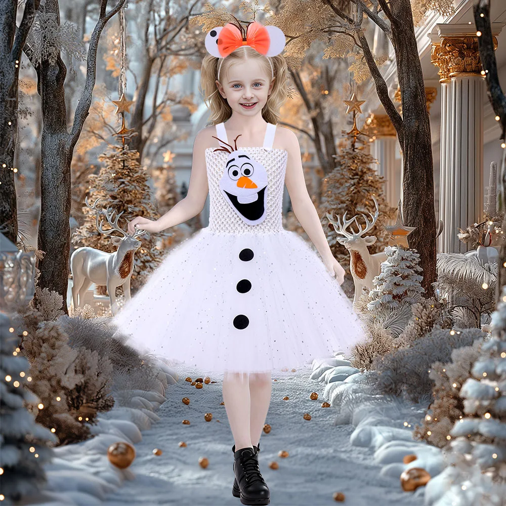 Disguise Toddler Girls Movie Snowman Costume for Baby Birthday Outfit Kids Halloween Costume for Girl Fancy Dress Up Tutu Dress