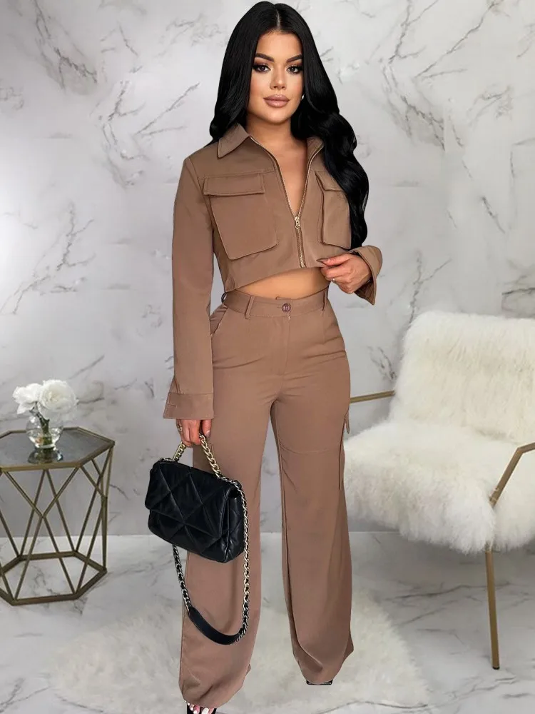 2 Piece Women Sets 2025 New Arrival Autumn Winter Matching Sets Zipper Long Sleeved Jacket Top And Pants Suits Outfits Clothing