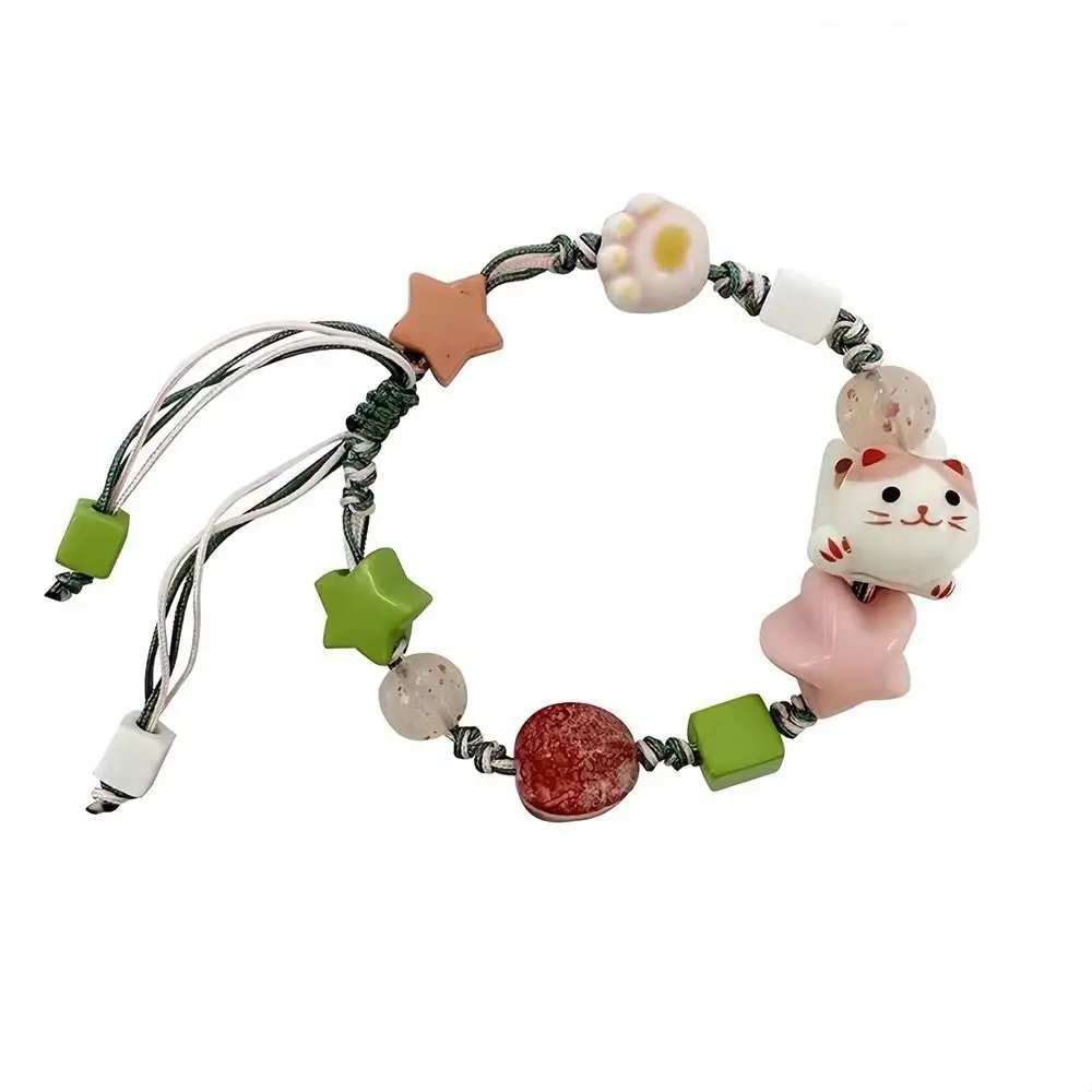 Fresh Ceramic Cat Bracelet Maneki Neko Bracelet Charming Lucky for Cat Bead Bracelet Gifts for Children Adult Men Women