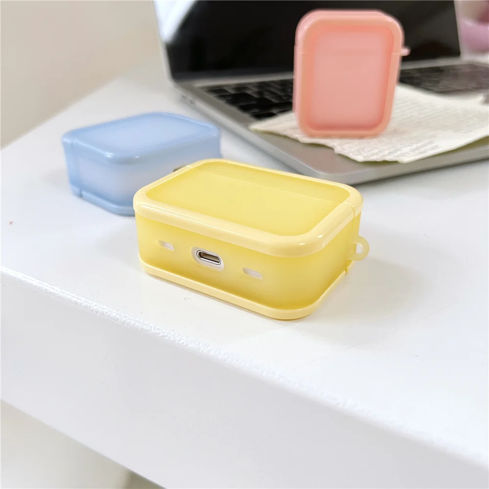 Simple Candy Square PC+TPU Case for Apple AirPods 1 2 Pro 3rd Solid Color Case for AirPods 3 Air Pods Pro Case with Keyring
