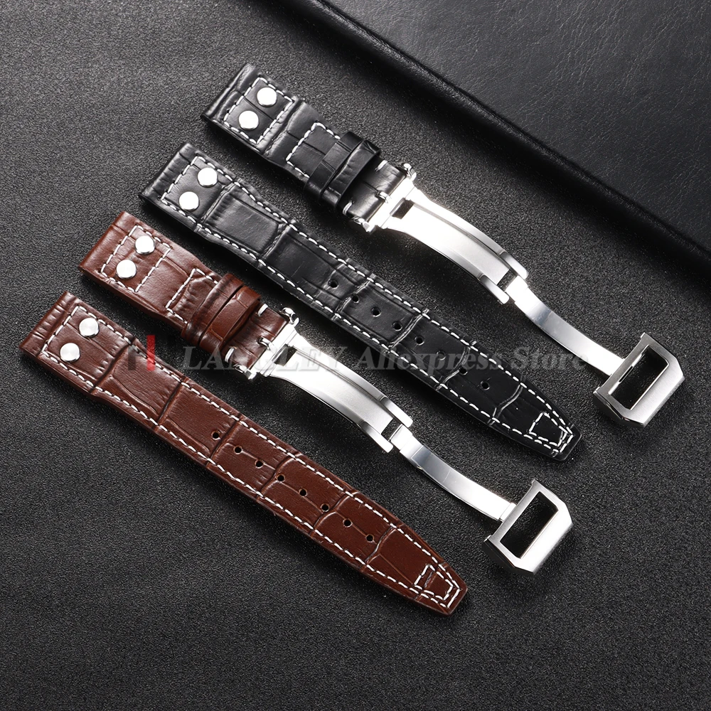 Ремешок из воловьей кожи 20 мм 21 мм 22 мм для IWC Pilot Watch Band Складная пряжка Мужчины Женщины Коричневый Черный Деловой Часы Браслет