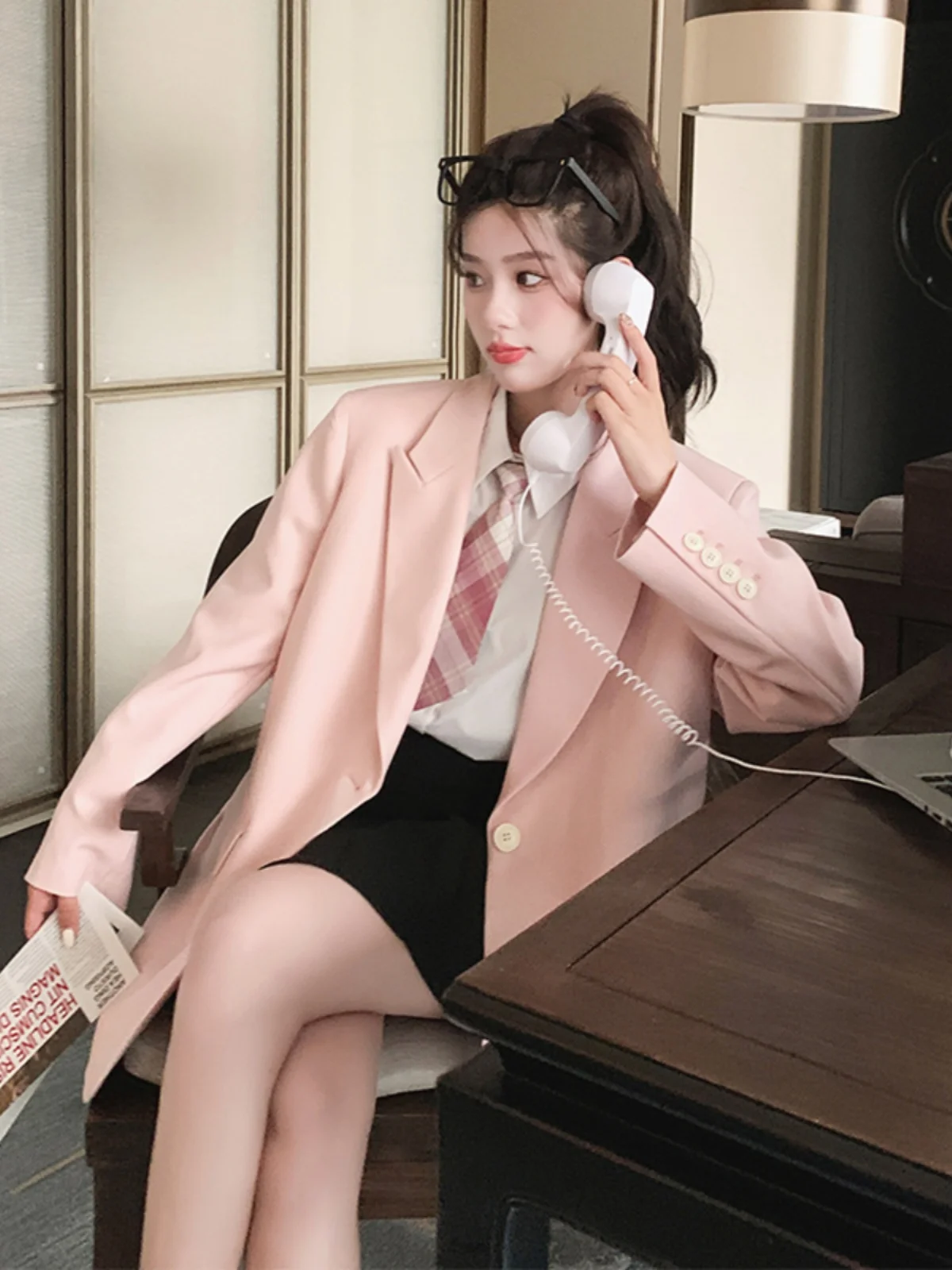 

Pink Suit Jaet Women's Korean Sle Spring Autumn New Small Size Ele Streetwear Top Quali Material Commute Sle Long...