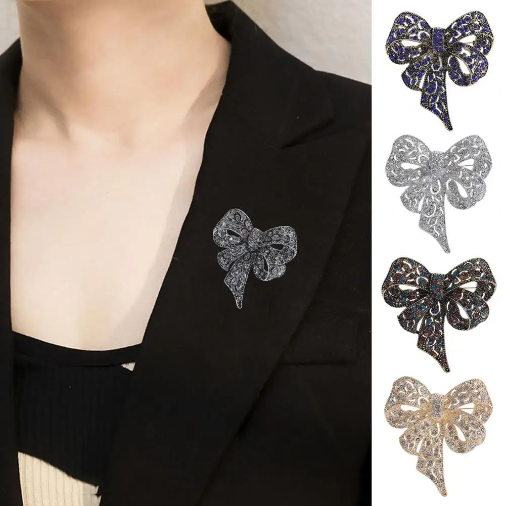 Retro Big Bowknot Shape Brooch Colorful Rhinestones Inlaid Pin Shawl Dress Suit Lapel Badge Jewelry Gift Coat Accessories