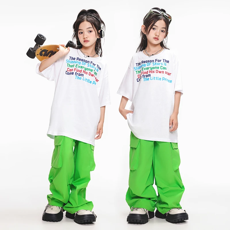 Kids Street Hip Hop Clothing Graffiti TShirt Cargo Baggy Pants for Girl Boy Jazz Dance Costume Teenage Showing StageClothes