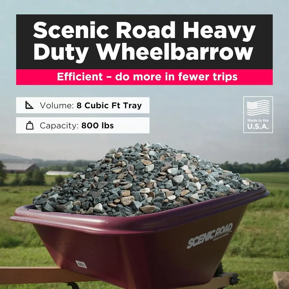 عربة يدوية شديدة التحمل بـ 8 أقدام مكعبة، سعة 800 رطل، 16 عجلة فولاذية للمنزل والحديقة والعناية بالعشب