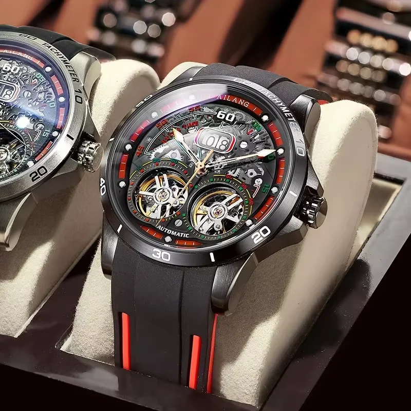 AILANG 2026 Men's Fashion Watch Automatic Double Pendulum Tourbillon Watch Luxury Clock Waterproof Business Mechanical Watch Ai