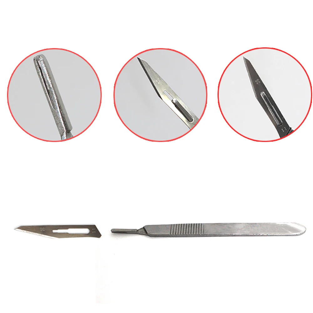 20pcs 11# 23# Carbon Steel Blades Sharp Scalpel Blades Thick Metal Knife Handle Non-Slip Surgical Knife DIY Cut Tool PCB Repair