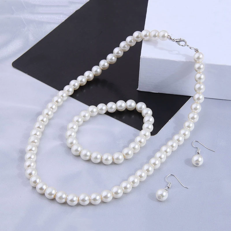 Elegant Vintage Simulated Pearl Jewelry Sets for Women 2022 Fashion Statement Necklace and Earring Set Wedding Party Accessories