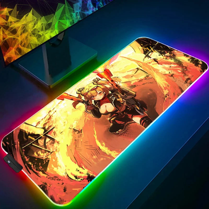 Mouse Pad RGB PC Speed For E-sports Players LED Laptop Computer Zenless Zone Zero Keyboard Pad Burnice White Desk Mat Mousepad