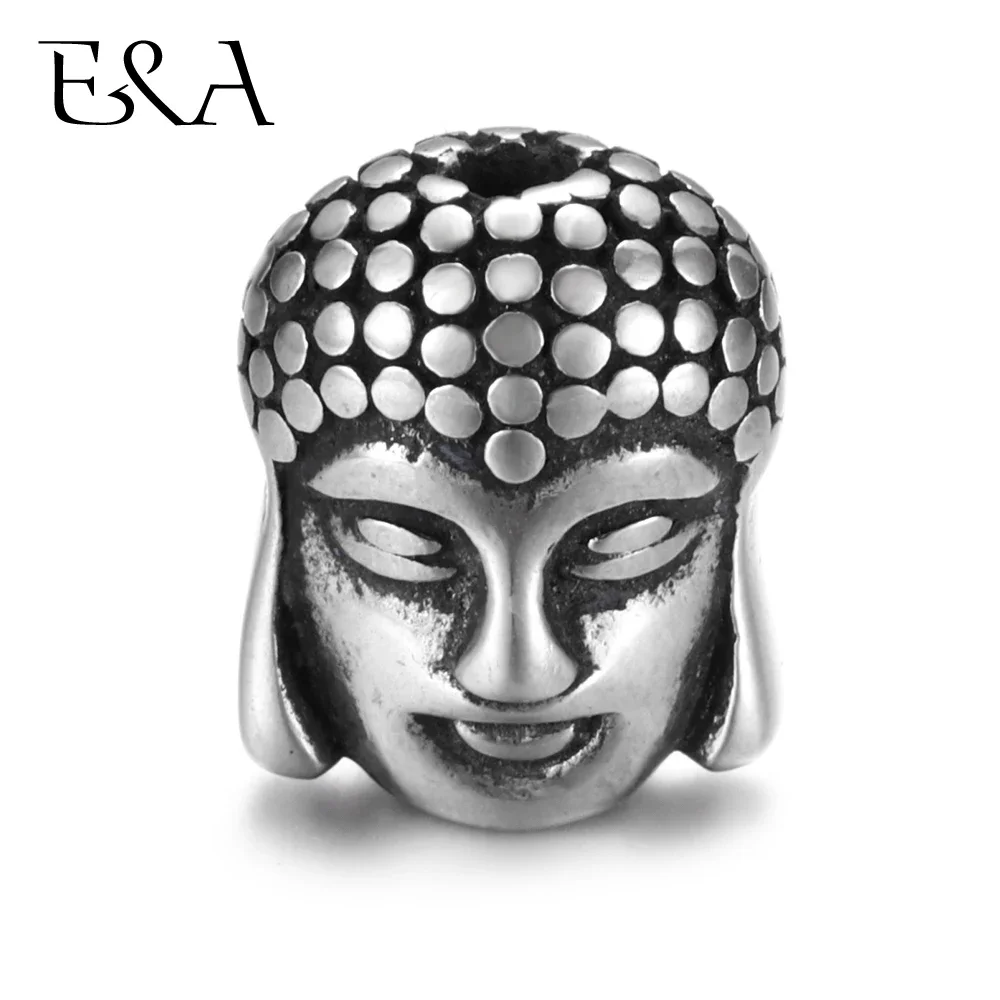 Stainless Steel Beads Buddha Head Charms Hole 2mm for Jewelry Making Supplies Bracelet Spacer Metal Bead Accessories