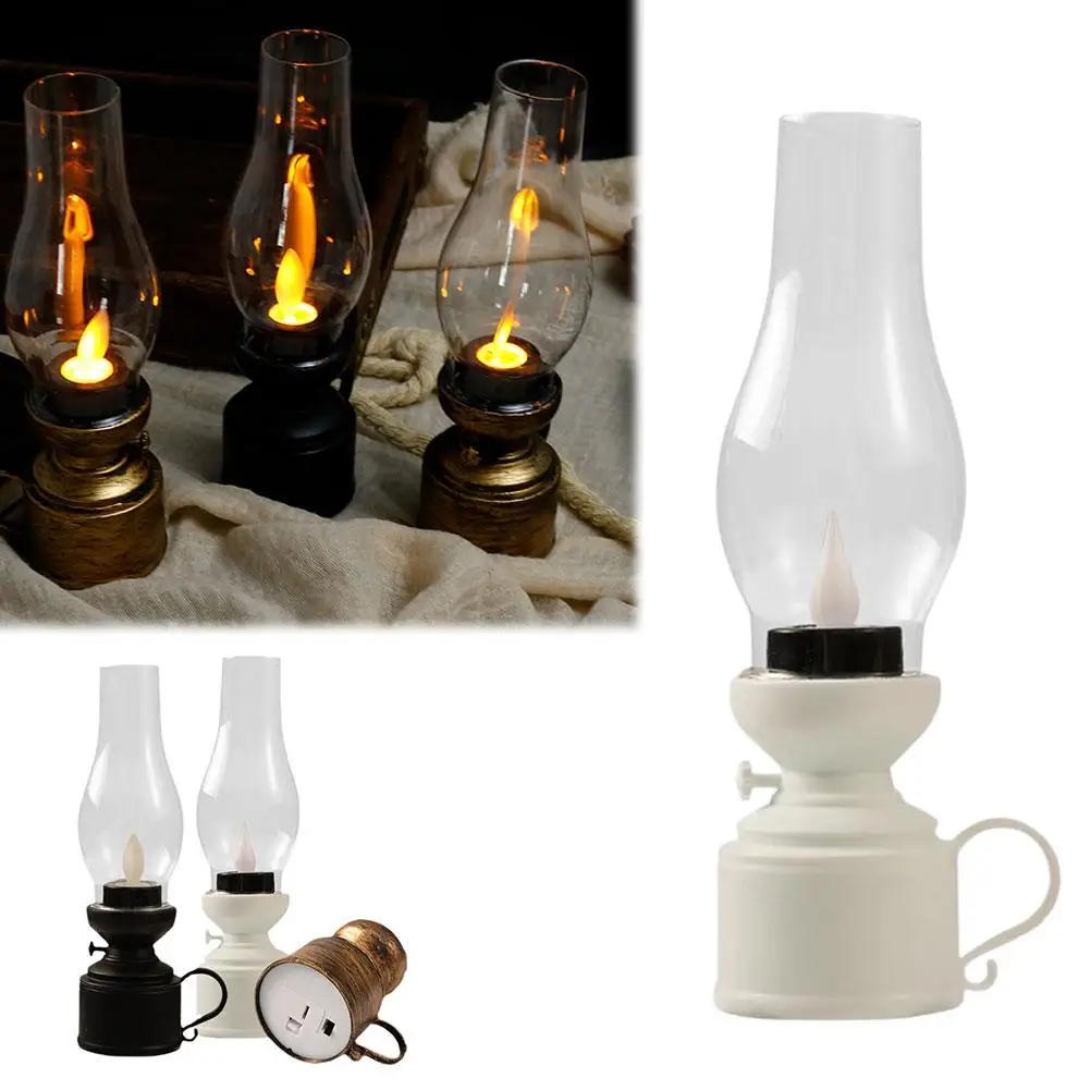 Electronic Kerosene Lamp Flameless Oil Retro Led Lampshade Pp Table Plastic Lantern Component H5t3