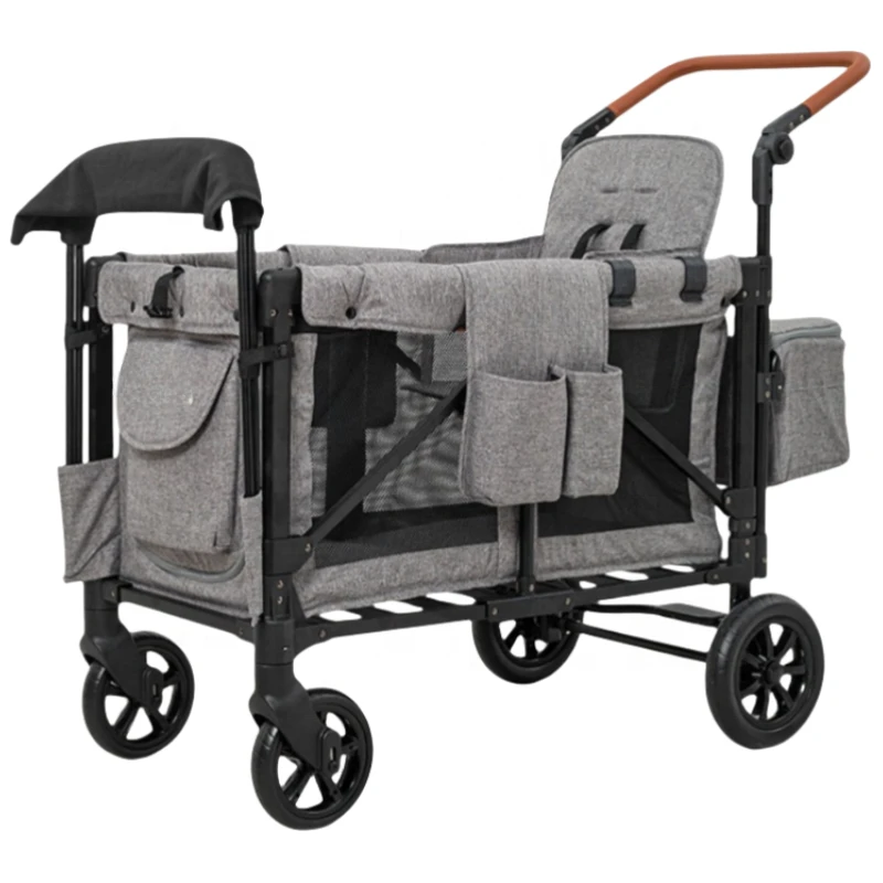 

Foldable Camping Cart Folding Platform Portable Double Seat Camping Cart Children's Camper Trolley Cart Twin Camping Wagon