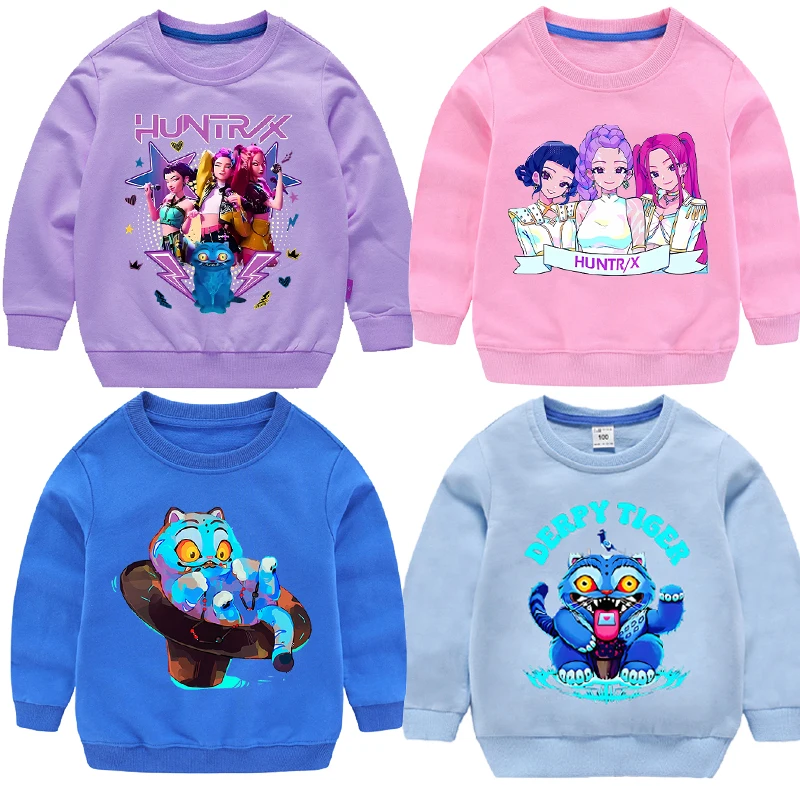 

Kpop Demon Hunters толстовка с круглым вырезом для детей аниме милые толстовки с героями мультфильмов для мальчиков и девочек весенне-осенняя модная спортивная одежда