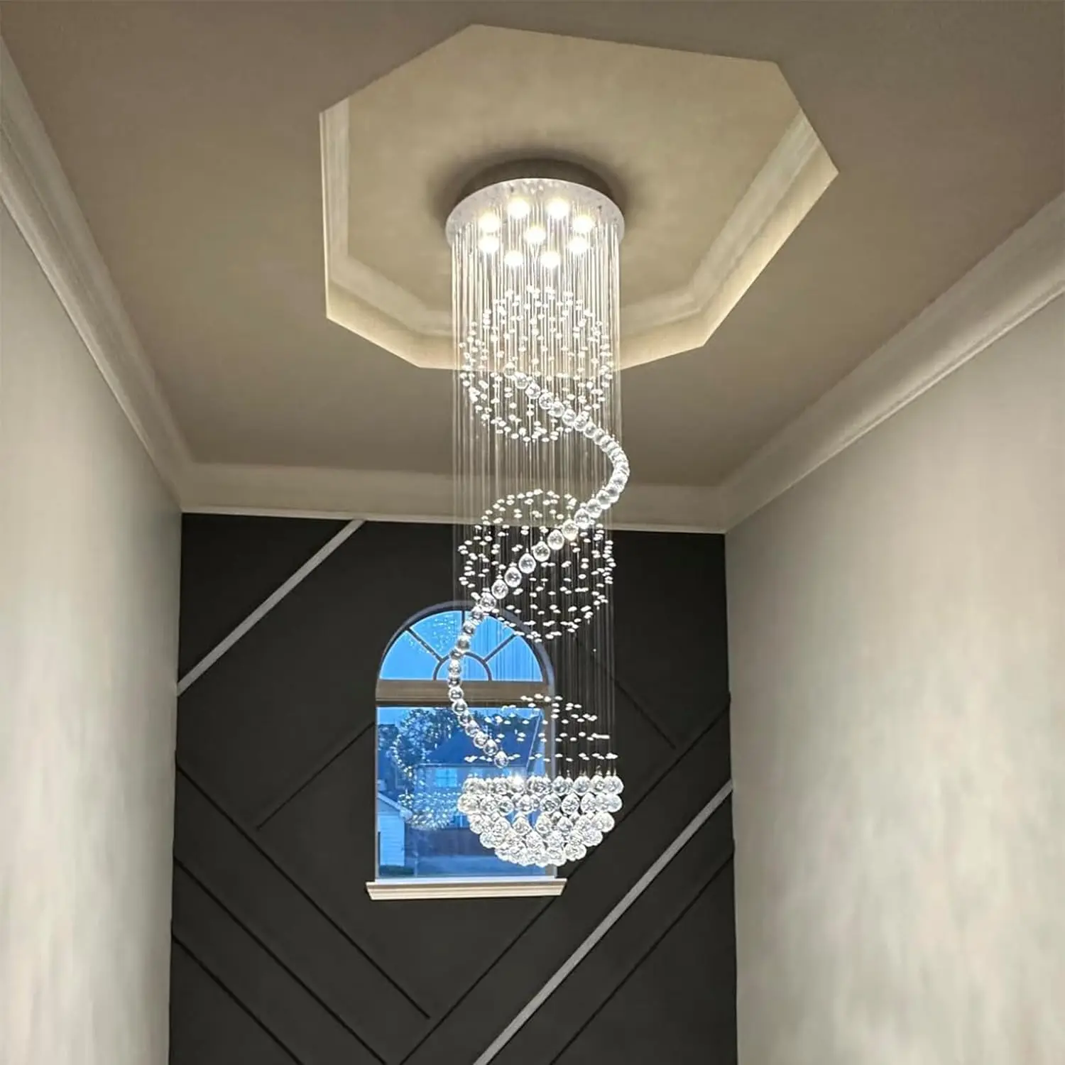 Spiral Sphere Rain drop Chandeliers, k9 Crystal Chandeliers Ceiling Light Fixture for Hallway, Foyer Staircas