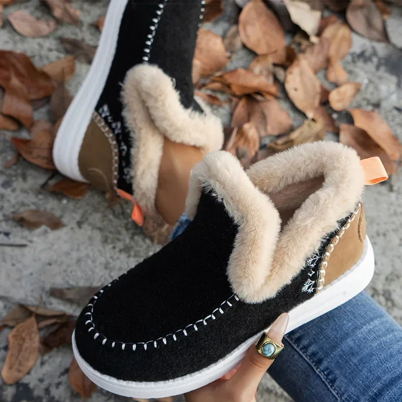 

Women's Boots 2024 New Women Winter Boots Fur Shoes Women Ankle Boots Snow Botas Mujer Slip On Winter Shoes Female Flat Footwear