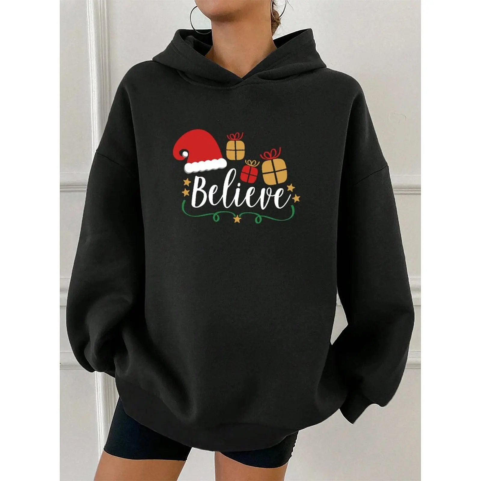 

2025 Fashion Sweatshirts Woman Winter Pullovers Casual Loose Top Oversized Hoodies Christmas Printed Comfort Long Sleeve Sweater